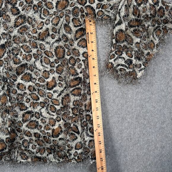 Selene Sport Vintage Leopard Print Shaggy Blouse Womens Large Sheer Button Front - Picture 5 of 7